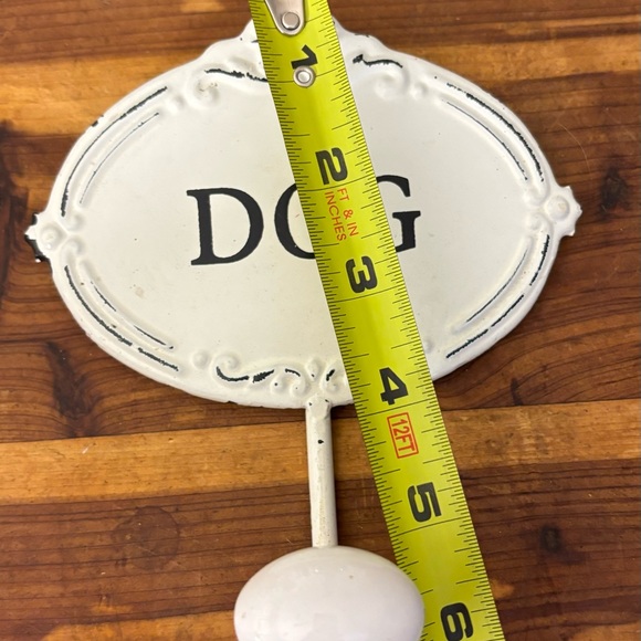 White Enamel "Dog" Leash Hanger Metal Wall Key Rack Holder Leash Hook  5" - Picture 6 of 8